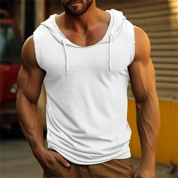 HOMADLES Tank Tops for Men Crewneck Solid Breathable Sleeveless Tops White M