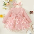 thumbnail image 1 of HOMADLES Baby Girls Dress Long Sleeve Bow Crewneck Casual Cute Print Toddler Dress for Kid Girls Dress Pink 3 Months, 1 of 9
