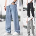 thumbnail image 1 of HOMADLES Big Boys Straight Leg Denim Jeans Solid Loose Fit Denim Pants Summer Casual School Pants Black Size 15-16Years, 1 of 6