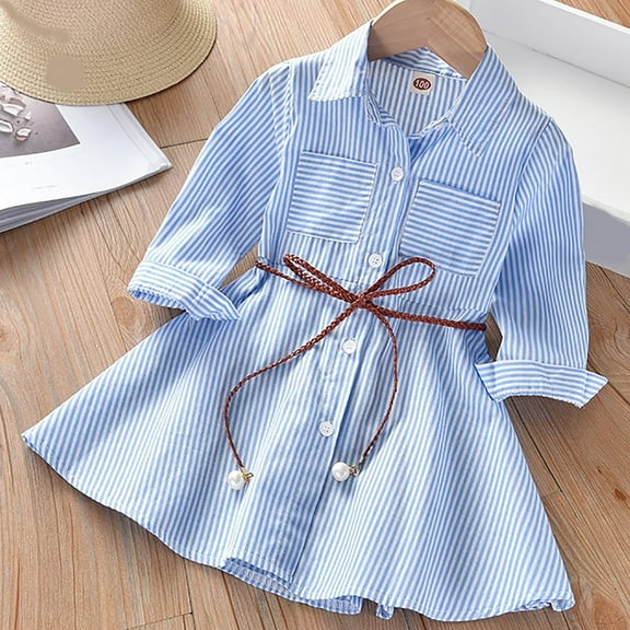 HOMADLES Big Girls Long Sleeve Dress Fall Fashion Long Dress Girls Sundresses Crewneck Soft Layered Princess Dress Light Blue 7-8T