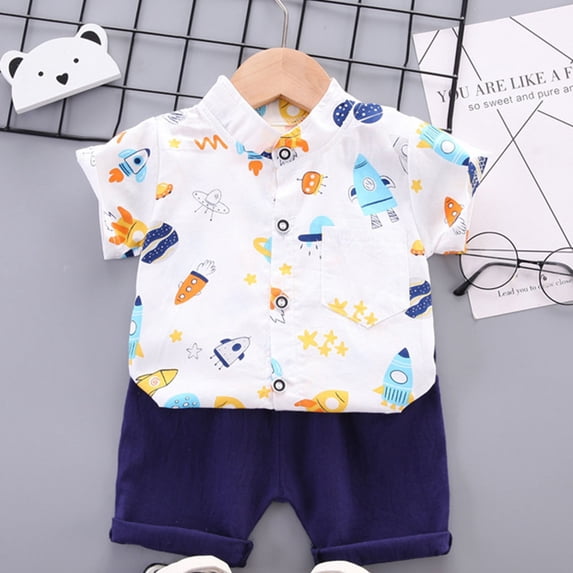 HOMADLES Boys 2 Piece Outfits Boys Short Sleeve Graphic Tee and Casual Stretch Hawaiian Shorts White 3 T