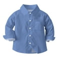 thumbnail image 1 of HOMADLES Boys Button Down Shirts Long Sleeve Lapel Solid School Uniform, Uniform Shirt Blue 5 T, 1 of 6