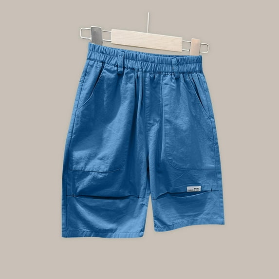 HOMADLES Boys Cargo Shorts Elastic Waist Straight Solid Summer Soft Thin Cargo Shorts Blue 9 T