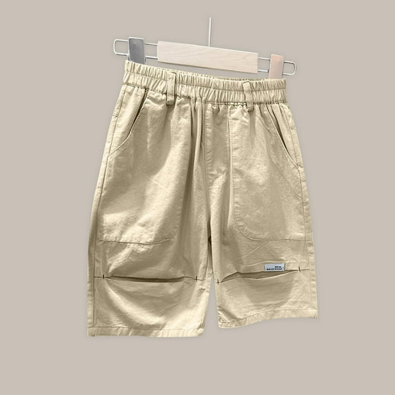 HOMADLES Boys Cargo Shorts Elastic Waist Straight Solid Summer Soft Thin Cargo Shorts Khaki 9 T