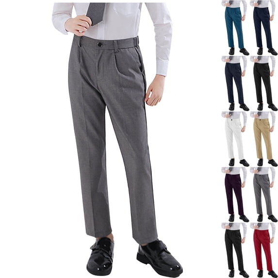 HOMADLES Boys Flat Front Dress Pants Stretch Soft Straight Leg Boys Dress Pants Solid Open Bottom Suit Trousers Gray 2-3T