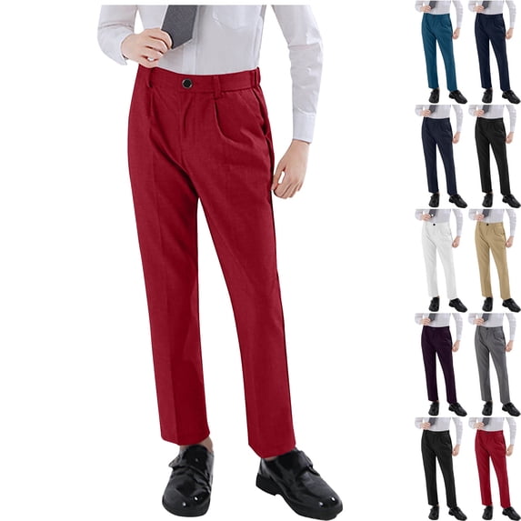 HOMADLES Boys Flat Front Dress Pants Stretch Soft Straight Leg Boys Dress Pants Solid Open Bottom Suit Trousers Wine 3-4T