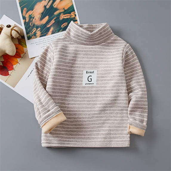 HOMADLES Boys Long Sleeve Fleece Lined Shirt Children Outdoor Hiking Pullover Shirt Graphic Tee Solid Casual Winter Warm Clasic Shirt Beige 10 T