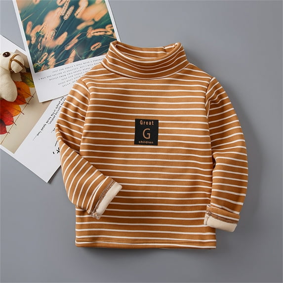 HOMADLES Boys Long Sleeve Fleece Lined Shirt Children Outdoor Hiking Pullover Shirt Graphic Tee Solid Casual Winter Warm Clasic Shirt Brown 2 T