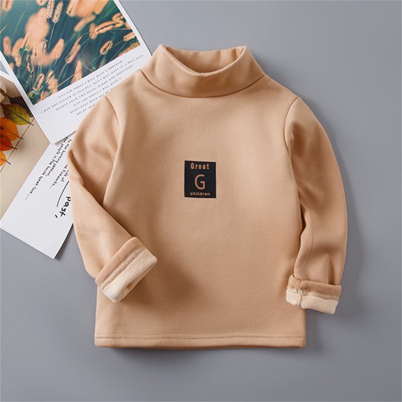 HOMADLES Boys Long Sleeve Fleece Lined Shirt Solid Casual Winter Warm Children Outdoor Hiking Pullover Shirt Graphic Tee Clasic Shirt Coffee 6 T