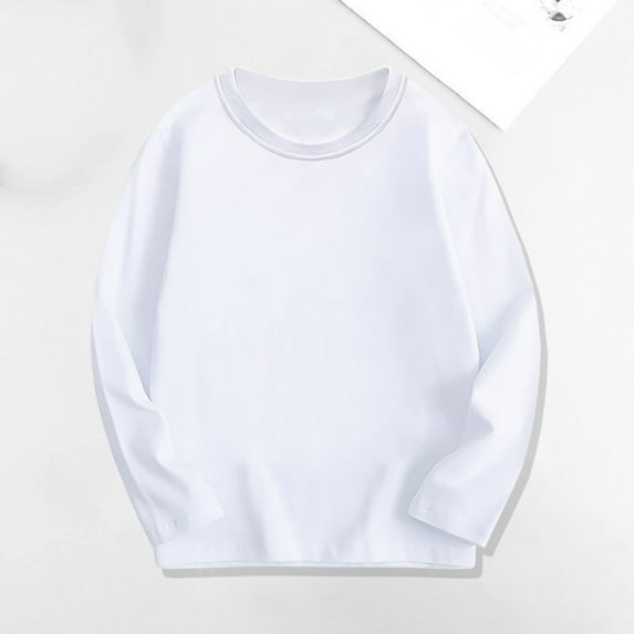 HOMADLES Boys Long Sleeve Sweatshirt Casual Outdoor Hiking Tops Solid Color Loose Children Pullover Tee White 11-12 T