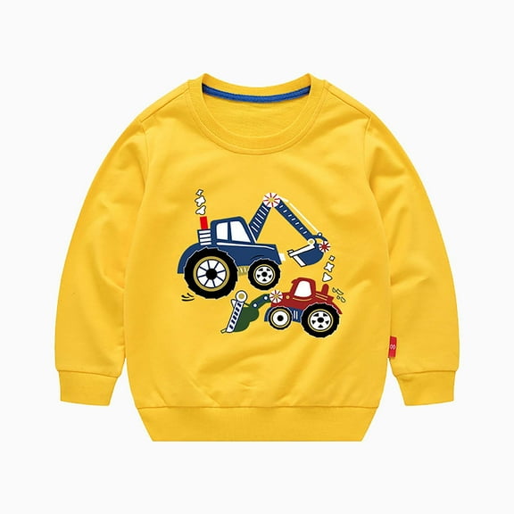 HOMADLES Boys Long Sleeve T Shirt for Kid Boys Children Outdoor Pullover Shirt Graphic Tee Crewneck Cotton Clasic Shirt Yellow 5-6 T