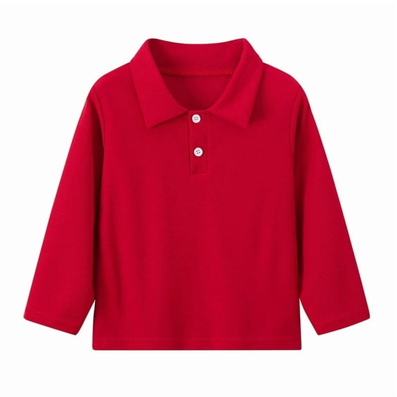 HOMADLES Boys Pique Polo Shirt Long Sleeve Waffle Shirt Solid Lightweight Casual Button Lapel Fall Fashion Sweatshirt Red 3 T