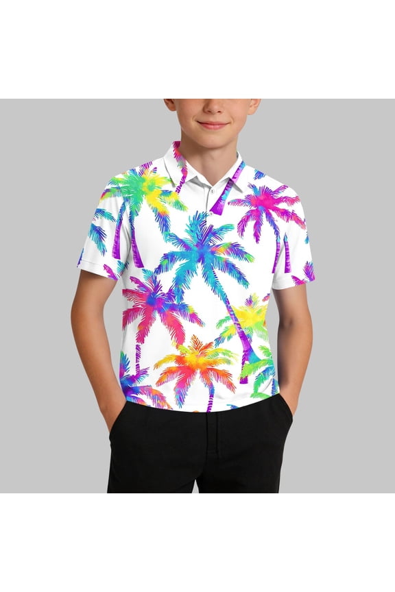 Boys Pique Polo Shirt Short Sleeve Graphic Tee Lightweight Breathable Basic Shirt, Multicolor 2-3 T