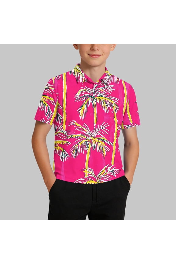 Boys Pique Polo Shirt Short Sleeve Graphic Tee Lightweight Breathable Basic Shirt, Red 7-8 T