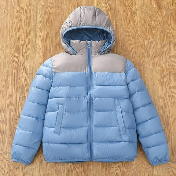 HOMADLES Boys Puffer Jacket Windproof Thermal Lightweight Hooded Boys Parka Coat Long Sleeve Jacket Outwear Light Blue 9 T