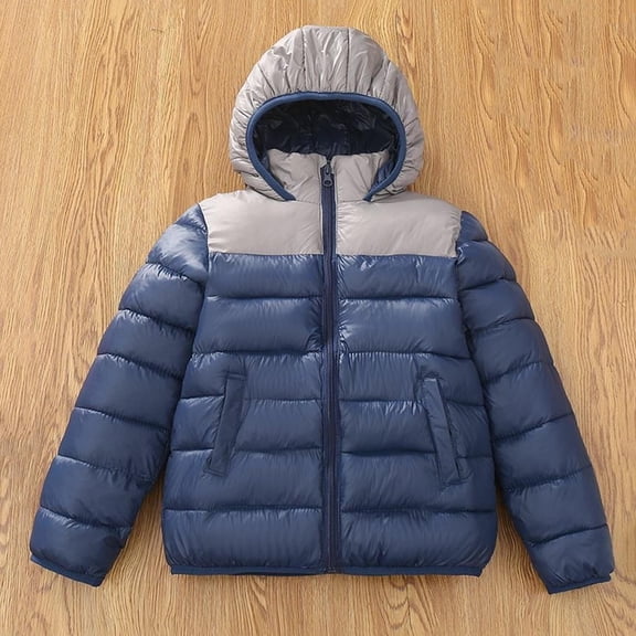 HOMADLES Boys Puffer Jacket Winter Thermal Windproof Hooded Parka Coat for Boys Lightweight Fashion Zip Jacket Outwear Navy 13 T