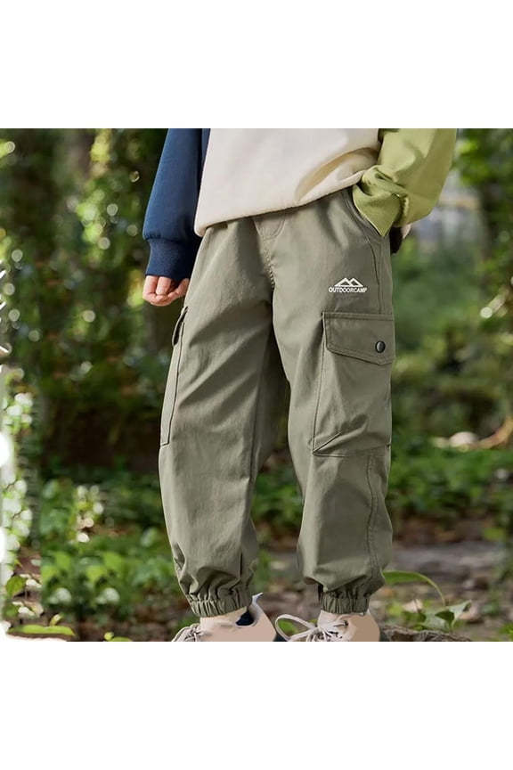 Boys School Uniform Pants Outdoor Sports Stretch Waist Straight Leg Solid Pants Army Green 5 T