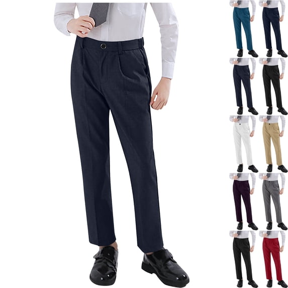 HOMADLES Boys' School Uniform Pants Stretch Adjustable Waist Straight Leg Solid Open Bottom Pants Navy 8-9 T