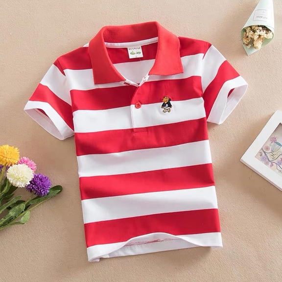 HOMADLES Boys School Uniform Shirt Summer Lapel Lightweight Tee Boys Short Sleeve Polo Shirt Outdoor Casual Red 9 T