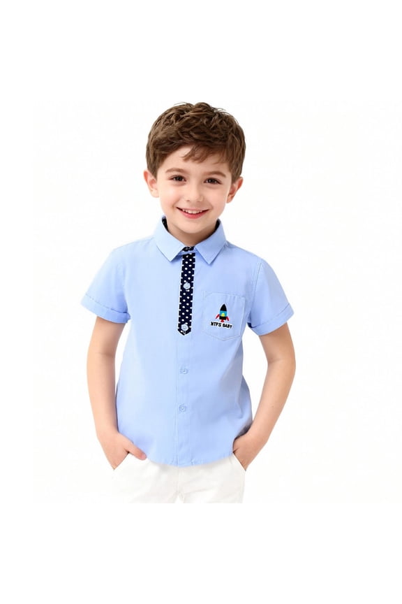 Boys School Uniform Short Sleeve, Button Stripe Solid Pique Polo Shirt Summer Pullover Golf Tee Blue 7-8 T