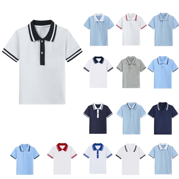 HOMADLES Boys School Uniform Short Sleeve Shirts Button Closure Summer Solid Lightweight Pullover Tops Fashion Skirt Navy 3-4 T