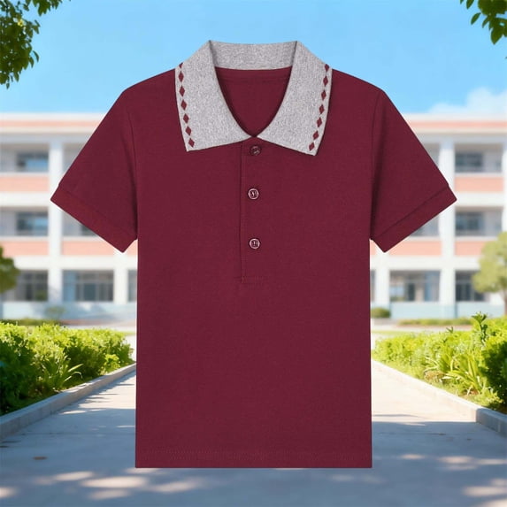 HOMADLES Boys School Uniform T Shirt Summer Lightweight Pullover Tops Boys Pique Polo Shirt Button Closure Fashion Skirt Red 9 T