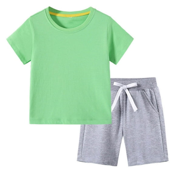HOMADLES Boys Sets 2 Piece Soft Tee Shirt and Elastic Waist Short Outfits Green 7 T