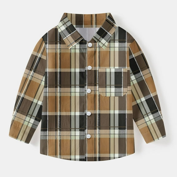 HOMADLES Boys Shirts Long Sleeve Lapel Plaid Button Down Shirts for Boy Campus Style, Uniform Shirt Brown 12 Months