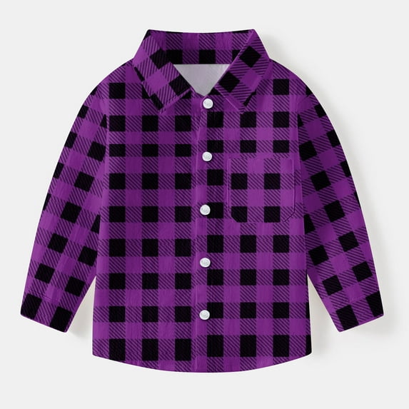 HOMADLES Boys Shirts Long Sleeve Lapel Plaid Button Down Shirts for Boy Campus style, Uniform Shirt Purple 6 Months