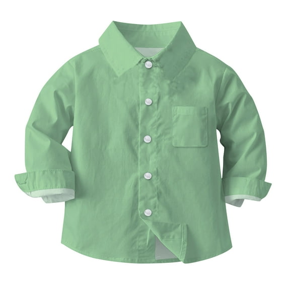 HOMADLES Boys Shirts Long Sleeve Lapel Stripe Button Down Shirts for Boy Campus style, Uniform Shirt Green 4 T