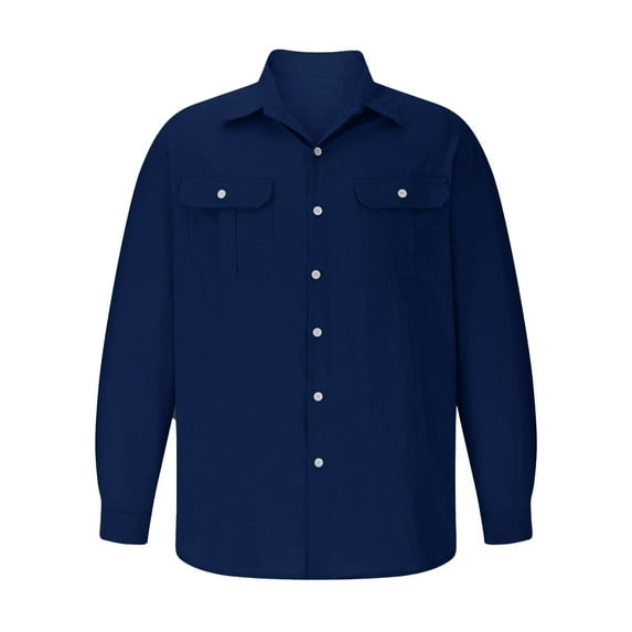 HOMADLES Button Down Shirts for Men Lapel Button Solid Casual Soft Pocket Button Shirts Dark Blue XL