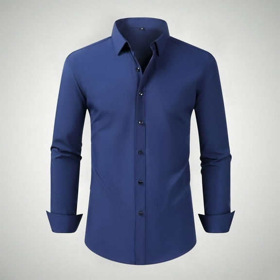 HOMADLES Button Down Shirts for Men Solid Lapel Button Casual Soft Pocket Button Down Shirts Navy M