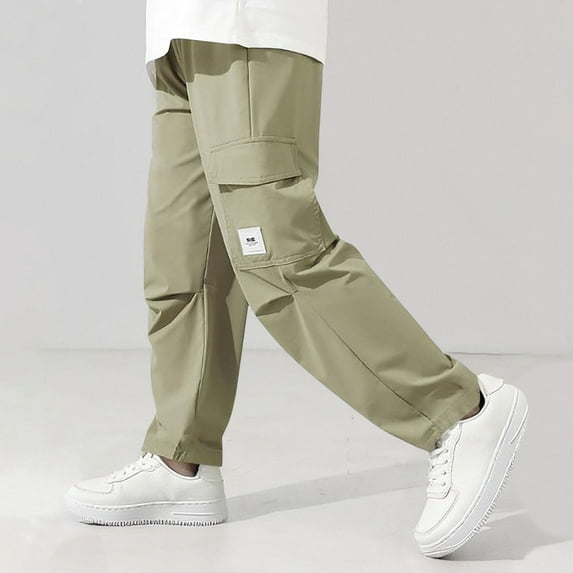 HOMADLES Cargo Pants for Boy Stretch Straight Leg Elastic Waist Sports Outdoor Hiking, Cargo Trousers Green 6-7T