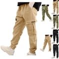 thumbnail image 1 of HOMADLES Cargo Pants for Boys Elastic Waist Cotton Straight Fit School Uniform Pants 12-14 Multiple Pockets Baggy Jogger Pants Outdoor Hiking Khaki 8 Years, 1 of 3