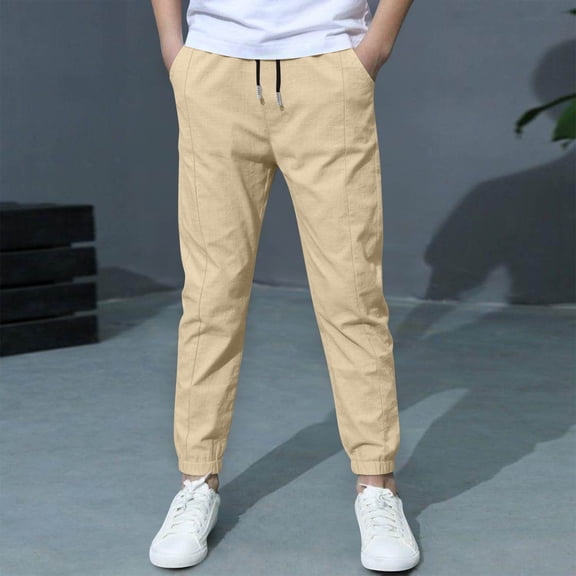 HOMADLES Cargo Pants for Boys Linen Elastic Waist Breathable Lightweight Hiking Outdoor, Jogger Pants Beige 3-4T