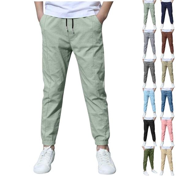 HOMADLES Little Boys Linen School Uniform Pants Elastic Waist Slim Fit Jogger Pants Stretch Soft Lightweight Jogger Pants Outdoor Hiking Green 4-5T