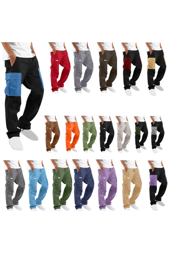 Cargo Pants for Men Straight Multiple Pockets Fitness Drawstring Cargo Pant Blue 3XL