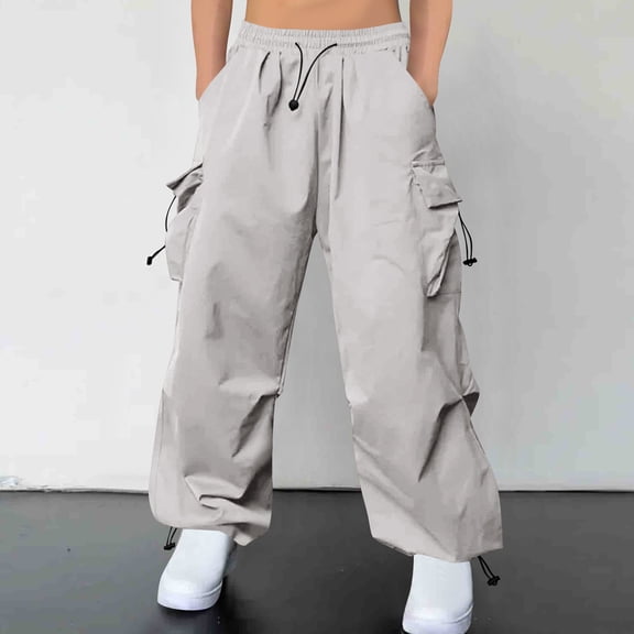 HOMADLES Cargo Pants for Men Multiple Pockets Elastic Waist Solid Drawstring Cargo Pants Silver XL