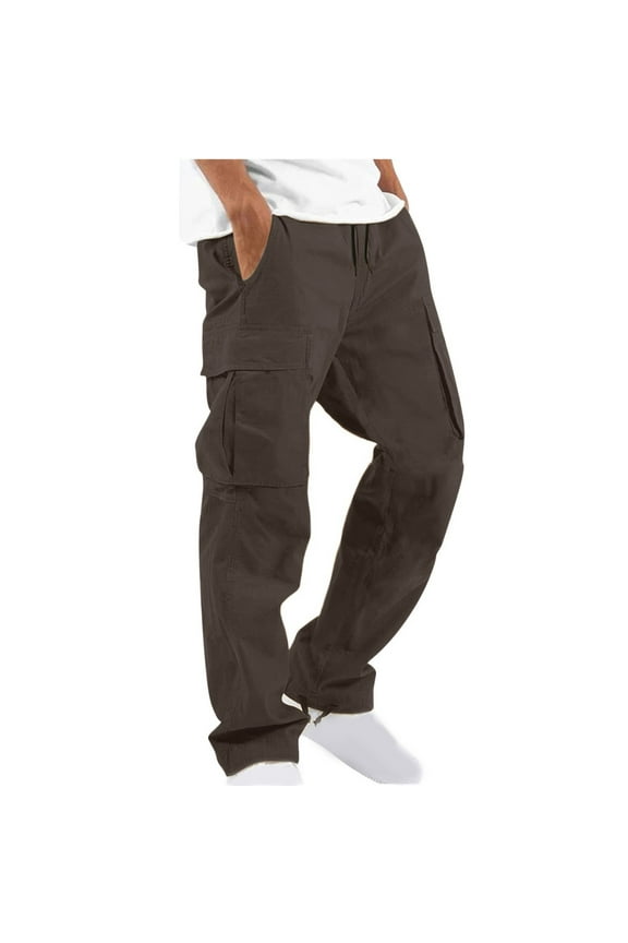 Cargo Pants for Men Relaxed Fit Straight Leg Cotton Multi Pockets Outdoor Hiking Pants Trousers Brown M