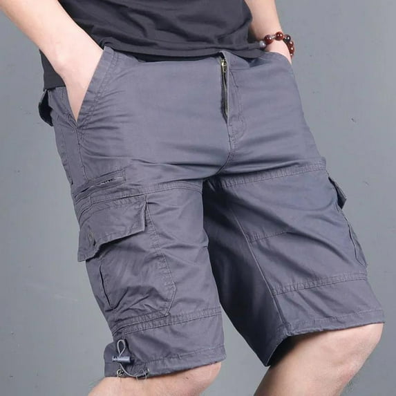 HOMADLES Cargo Shorts for Men Elastic Waist Lightweight Straight Leg Outdoor Solid Rib Drawstring, Cargo Short Dark Gray M