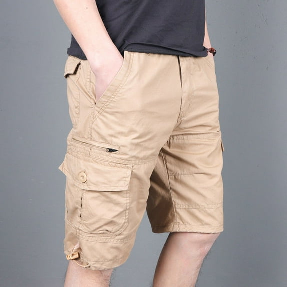 HOMADLES Cargo Shorts for Men Elastic Waist Lightweight Straight Leg Outdoor Solid Rib Drawstring, Cargo Short Khaki 2XL