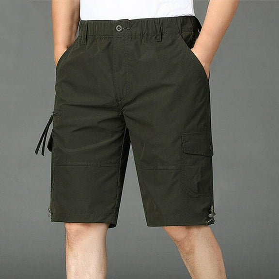 HOMADLES Cargo Shorts for Men Elastic Waist Multiple Pockets Straight Solid Casual Stretch Summer Beach Shorts Army Green XL