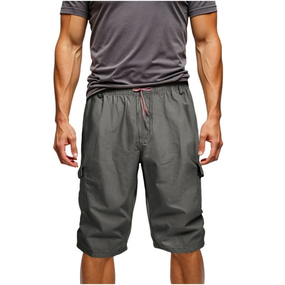 HOMADLES Cargo Shorts for Men Elastic Waist Multiple Pockets Knee Length Solid Rib Drawstring, Cargo Short Army Green 5XL