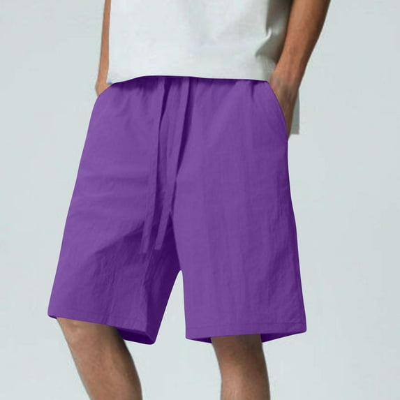 HOMADLES Cargo Shorts for Men Elastic Waist Straight Leg Breathable Summer Zipper Pocket Rib Drawstring, Cargo Short Purple L
