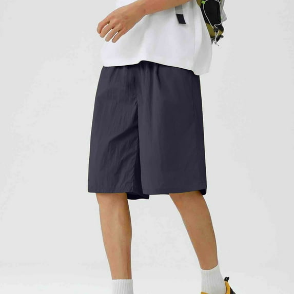 HOMADLES Cargo Shorts for Men Soft Elastic Waist Summer Solid Straight Leg Gym Rib Drawstring, Cargo Short Navy 2XL