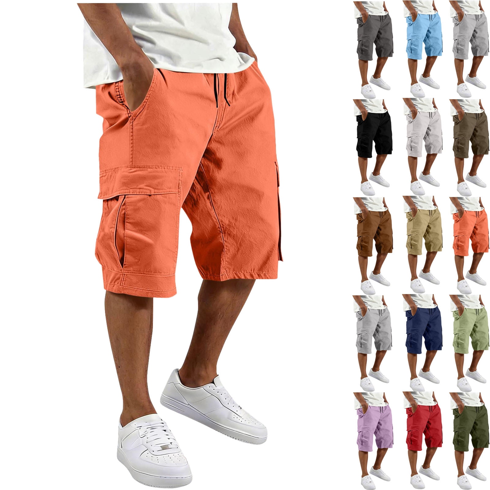HOMADLES Cargo Shorts for Men Workout Shorts Elastic Waist Bermuda