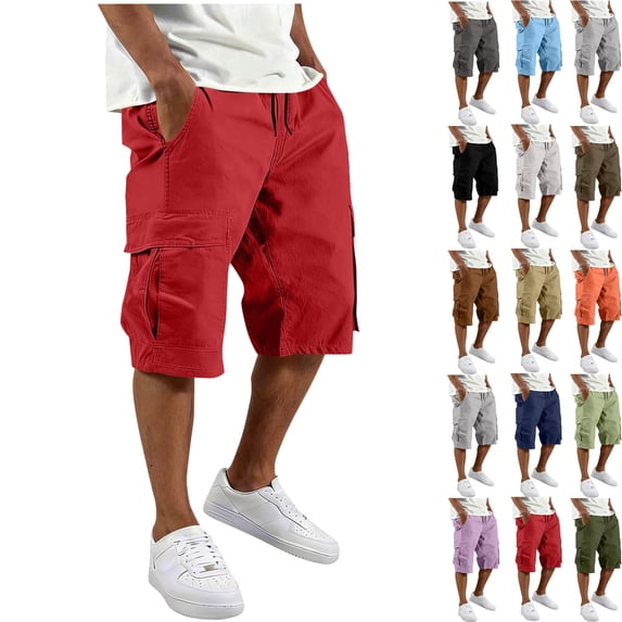 HOMADLES Cargo Shorts for Men Workout Shorts Elastic Waist Bermuda Shorts Outdoor Multi Pockets Jogger Short Cargos, Red 3XL