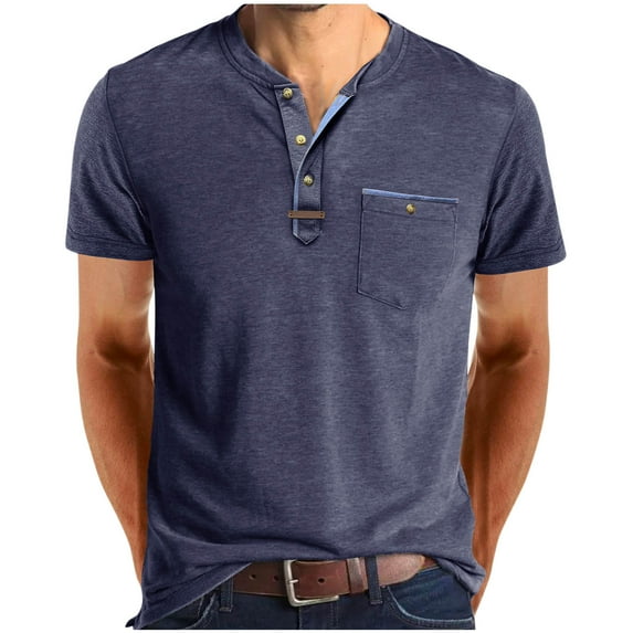 HOMADLES Casual T-Shirts for Men, Mens T-Shirts with Pocket on Front Button Soft Crewneck Solid Tops Wine 2XL