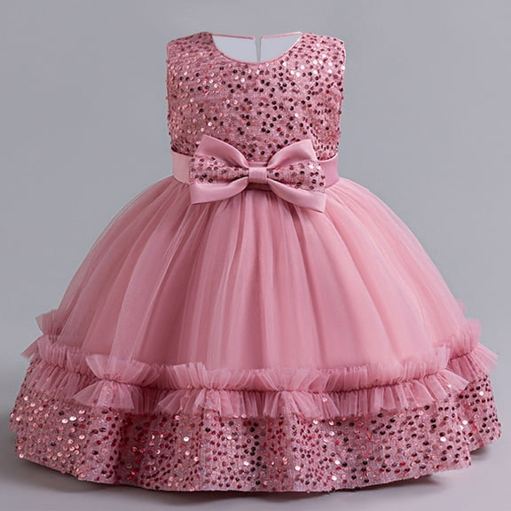 HOMADLES Summer Toddler Dress for Girls Crewneck Mesh Ruffed Layered Sleeveless Print Breathable Princess Dress Hot Pink 4-5T