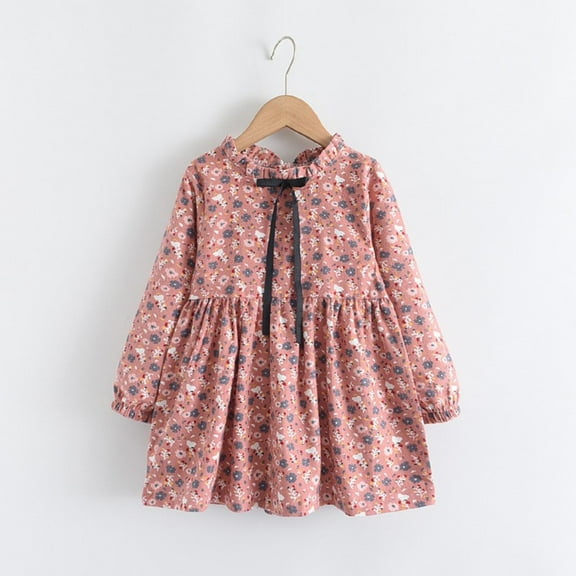 HOMADLES Dresses for Girls Casual A-Line Long Sleeve Floral Print Girls Crewneck Sundresses Layered Princess Dress Pink 2-3T
